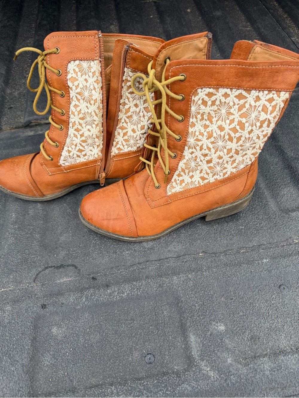 Women’s Lace-Panel Tan Combat Boots